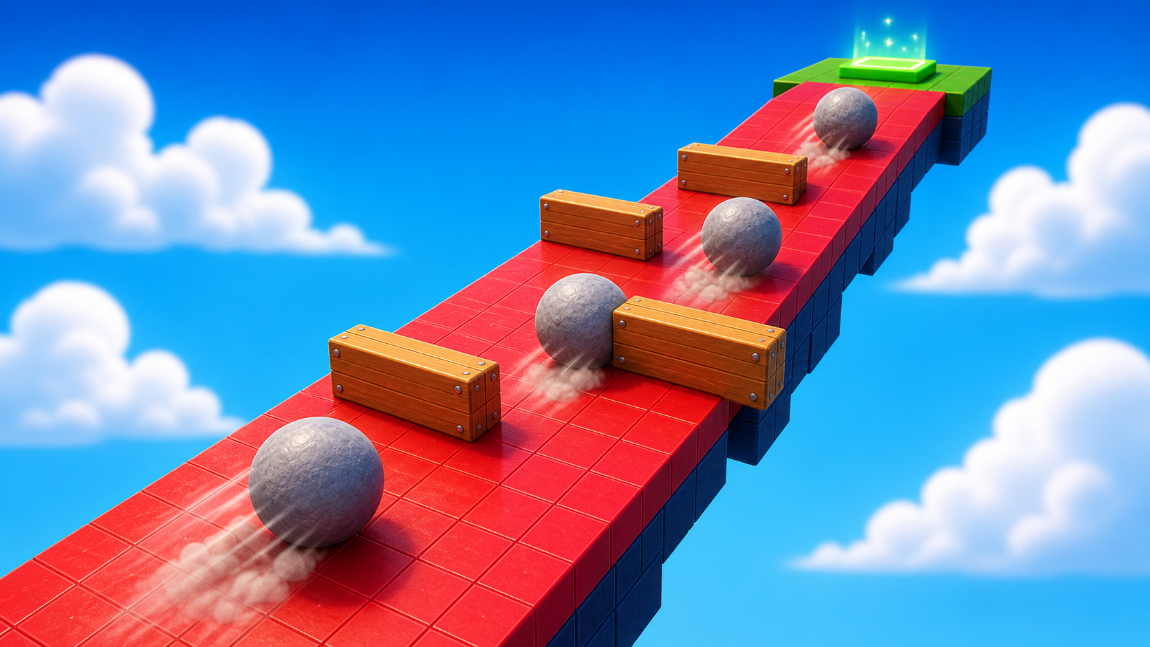 A ramp with rolling boulders and cover