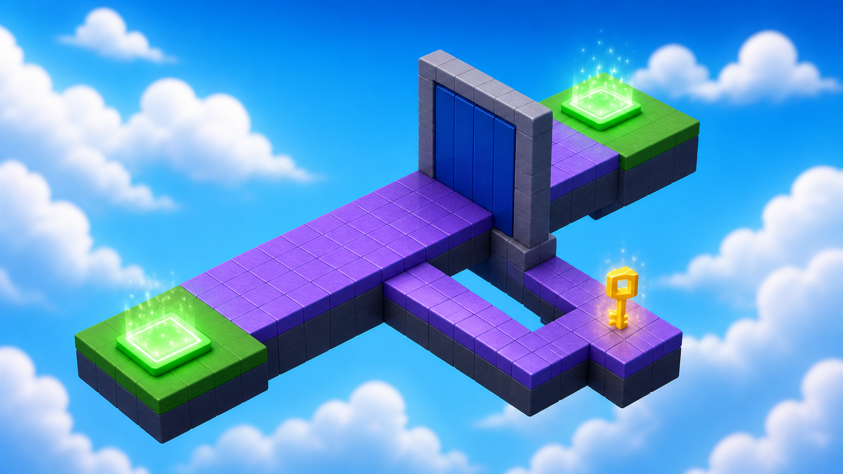 A Roblox mission room with a key, locked door, and glowing path